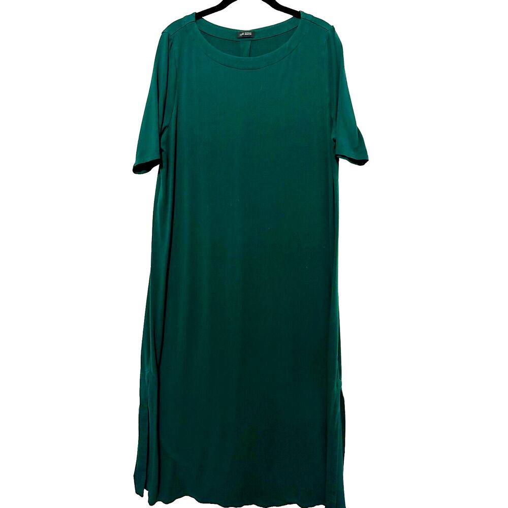 J. Jill Wearever Green Comfort Stretch Maxi Dress ankle slits Pockets Sz L